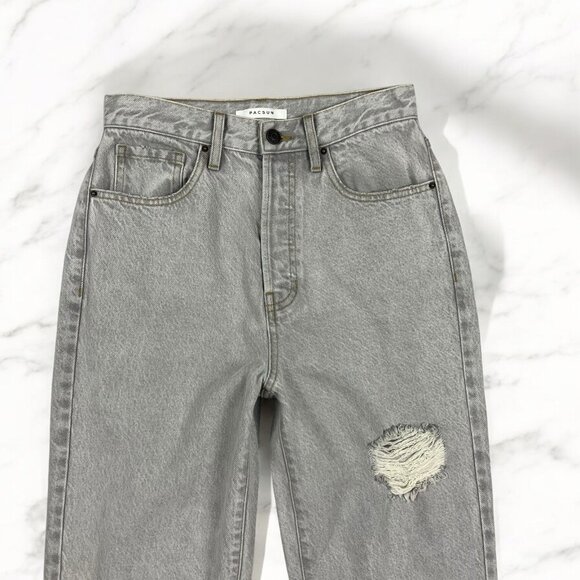 Pacsun Eco Gray Ripped Dad Jeans Size 26 Button Fly High Rise Baggy Slouchy Fit - Picture 6 of 11